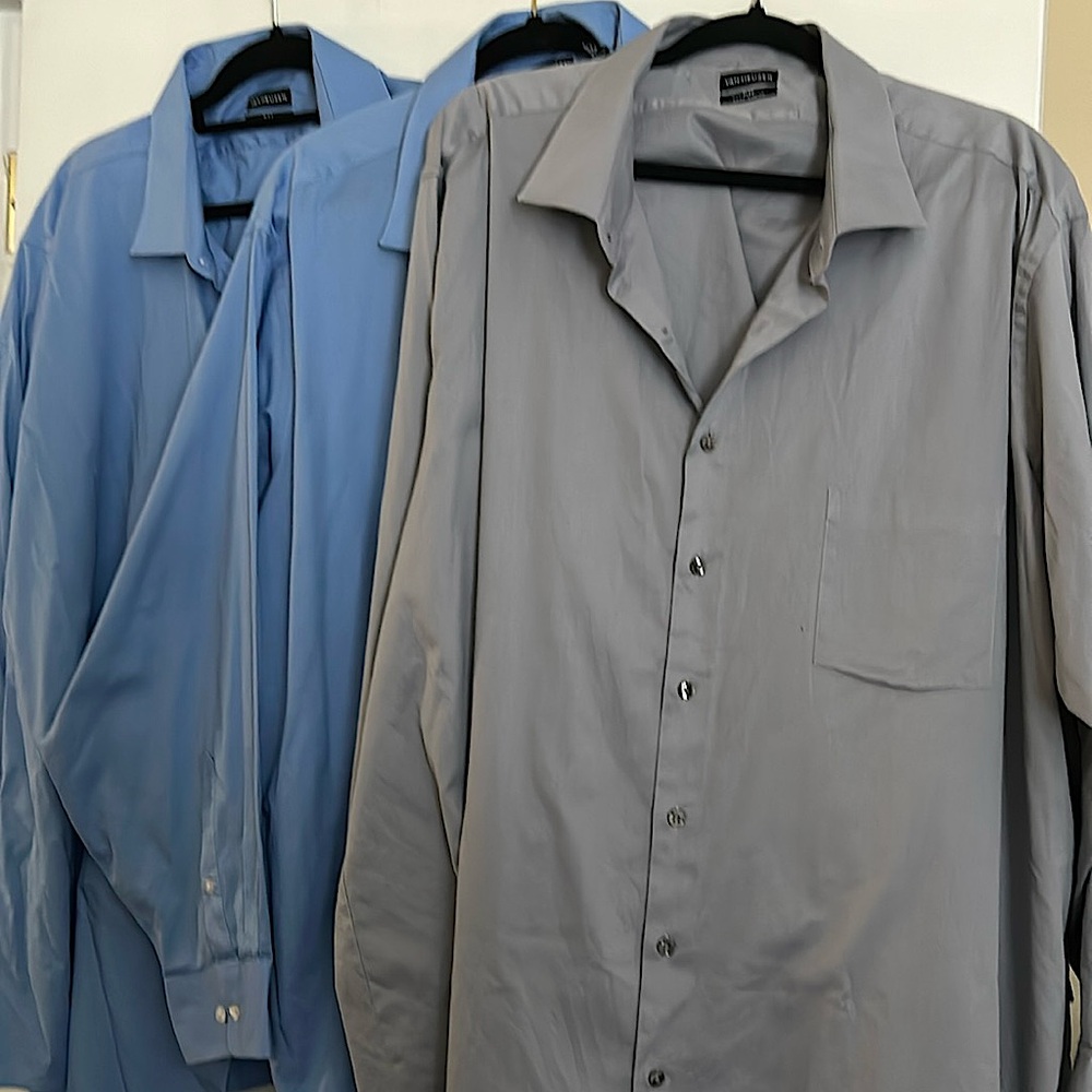 Van Heusen Dress Shirts Mens 20 34/35 Big & Tall Lot of 3 Blue Gray Button Down